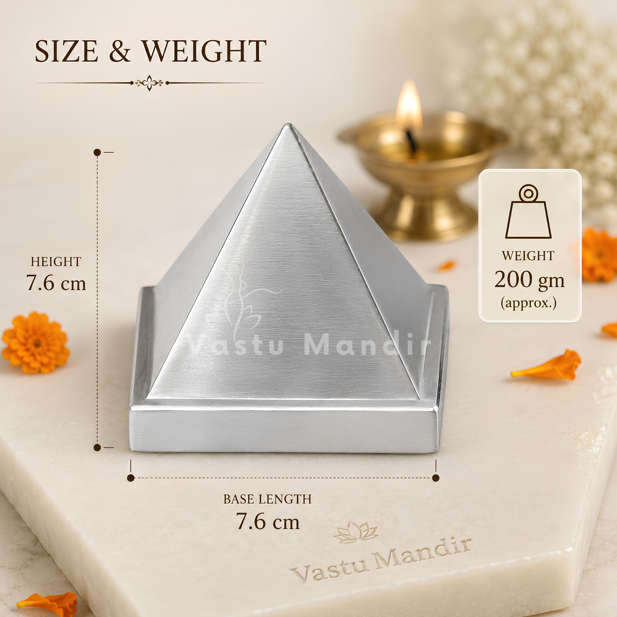 Solid Aluminium Pyramid Vastu Remedy for Health, Wealth and Positive Energy Balance for Home Entrance, Main Door and Kitchen Placement | 7.6 cm |  200 gm