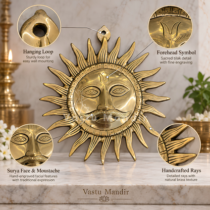Brass Surya (Sun) Ji Wall Hanging Idol Vastu Remedy for East Direction Balance, Fame and Positive Energy | 24 X 24 cm | 1 kg