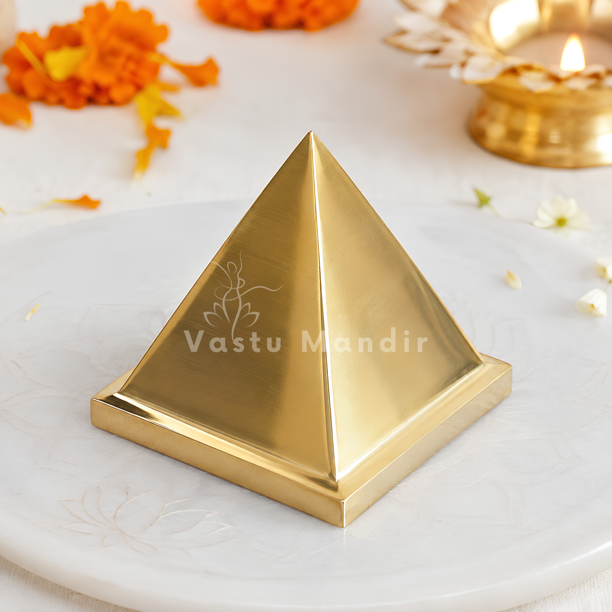 Solid Brass Pyramid Vastu Remedy for North West Direction Balance, Health, Wealth and Positive Energy Support for Entrance, Kitchen and Home Spaces | 7.6 cm | 600 g