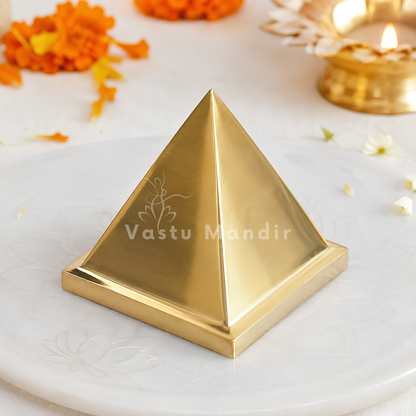 Solid Brass Pyramid Vastu Remedy for North West Direction Balance, Health, Wealth and Positive Energy Support for Entrance, Kitchen and Home Spaces | 7.6 cm | 600 g