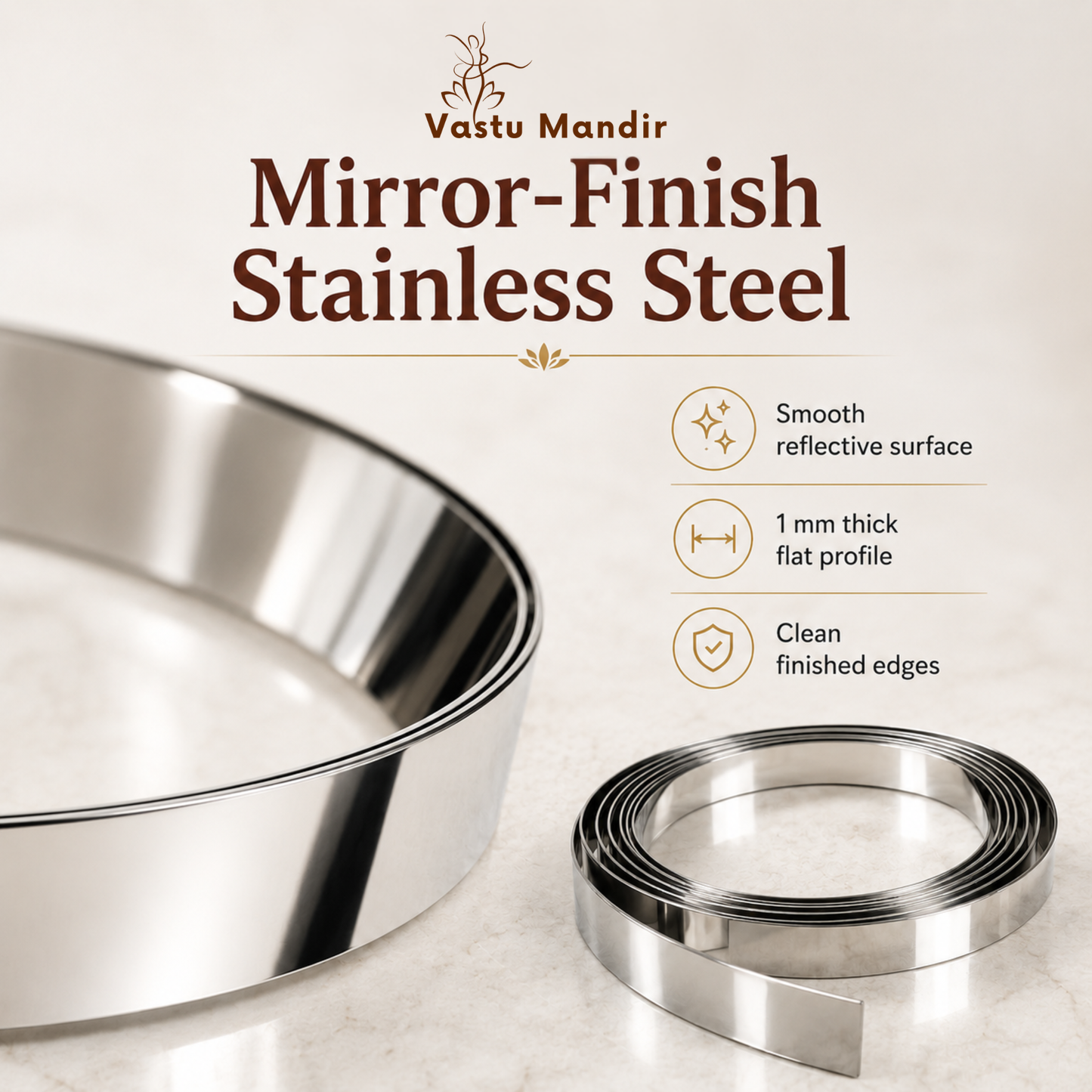 Stainless Steel Metal Strip – Vastu Remedy for Main Entrance & Door Energy Balance | Ideal for Toilets, Thresholds & Long-term Durability | 0.5 Thickness | 8-100 Ft Lengths