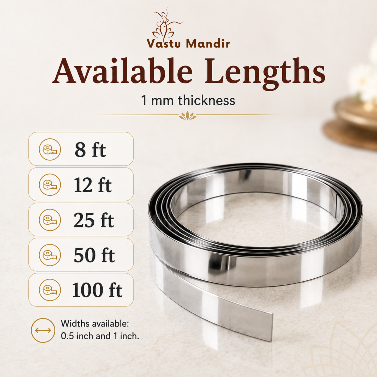 Stainless Steel Metal Strip – Vastu Remedy for Main Entrance & Door Energy Balance | Ideal for Toilets, Thresholds & Long-term Durability | 0.5 Thickness | 8-100 Ft Lengths