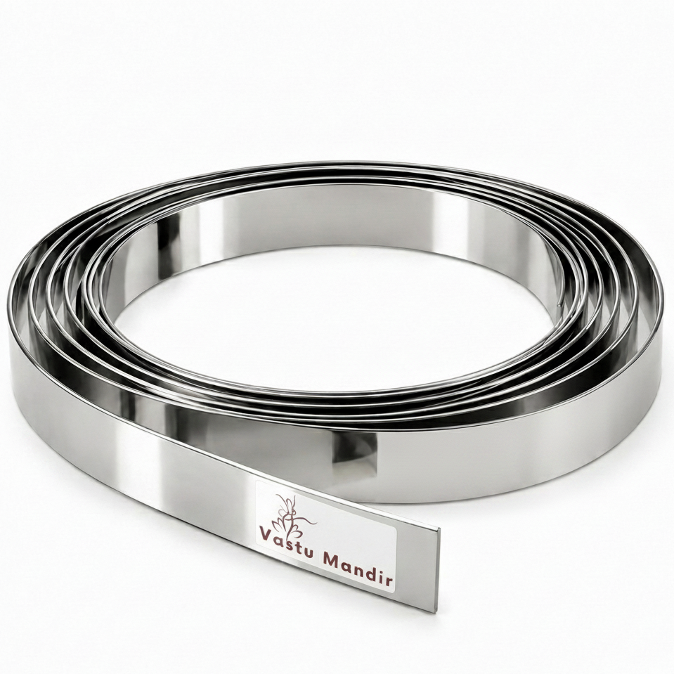 Stainless Steel Metal Strip with 'Vastu Mandir' branding on a white background