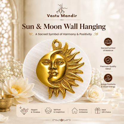 Sun & Moon Wall Hanging Brass Idol with decorative elements on a light background