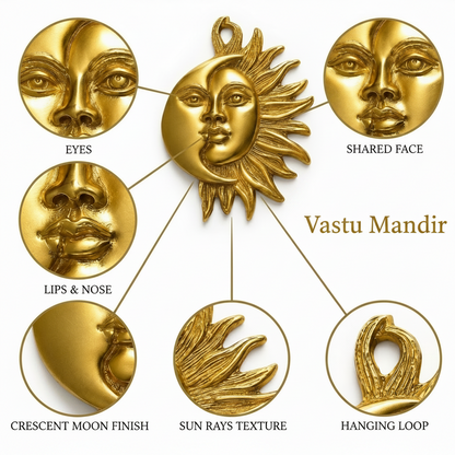 Sun & Moon Wall Hanging Brass Idol | Sacred Symbol of Harmony & Positivity | 6 x 8 Inch | 850 g