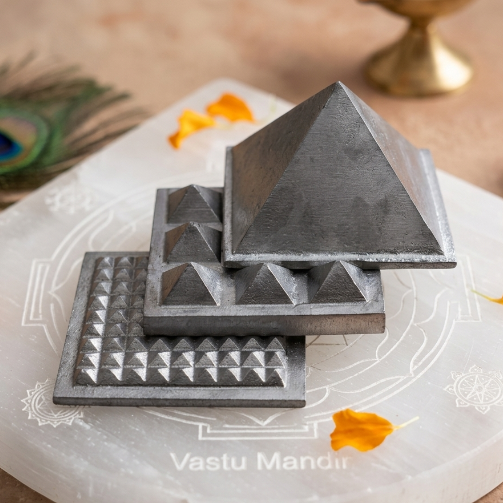 3-Layer Lead Metal Pyramid on a white plate with decorative elements