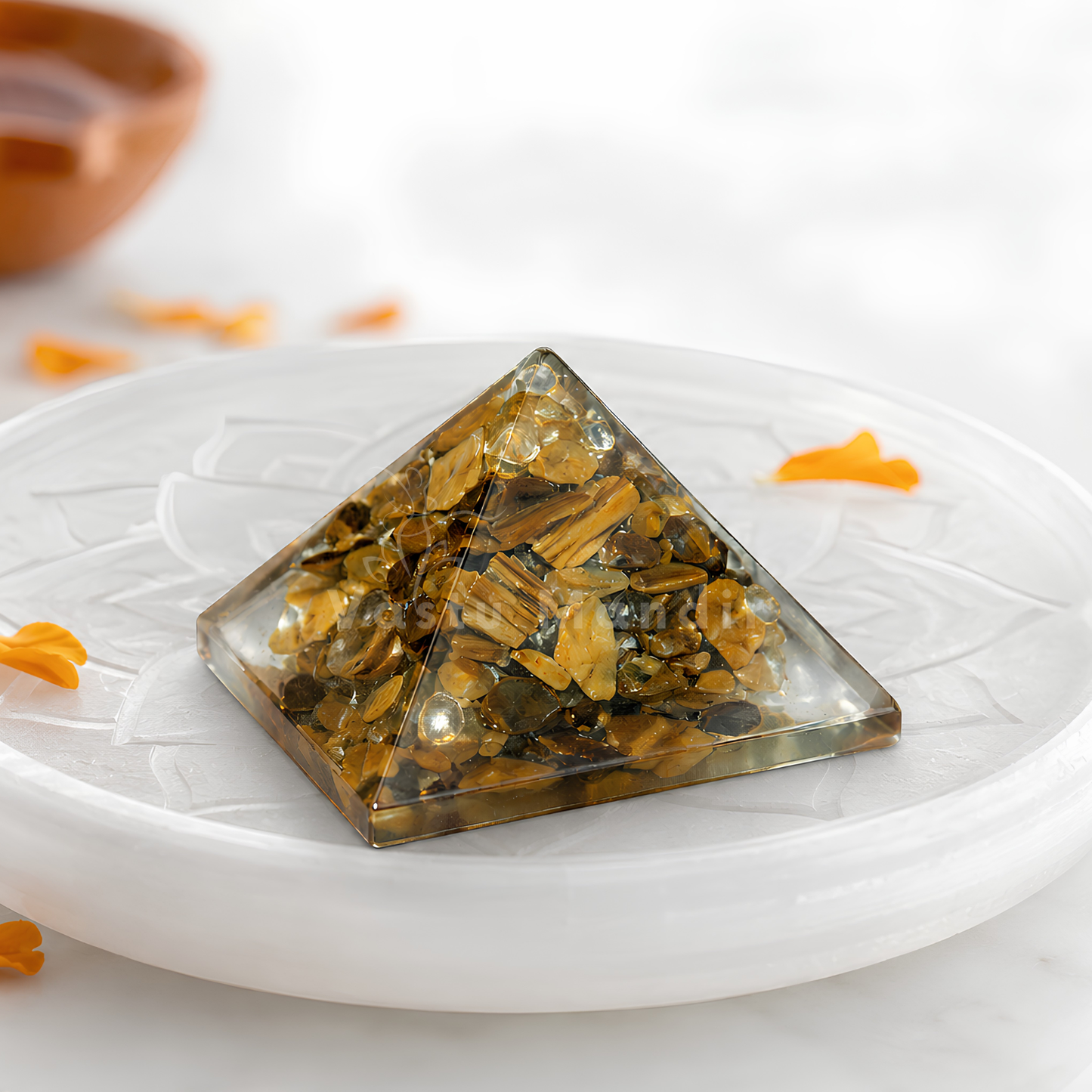 Tiger Eye Orgone Pyramid | Vastu Remedy for Focus, Confidence & Grounding | 1 Inch | 20 g
