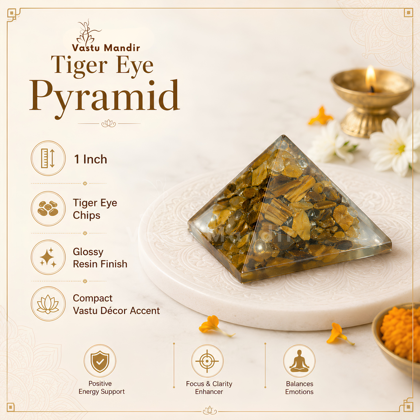 Tiger Eye Orgone Pyramid | Vastu Remedy for Focus, Confidence & Grounding | 1 Inch | 20 g