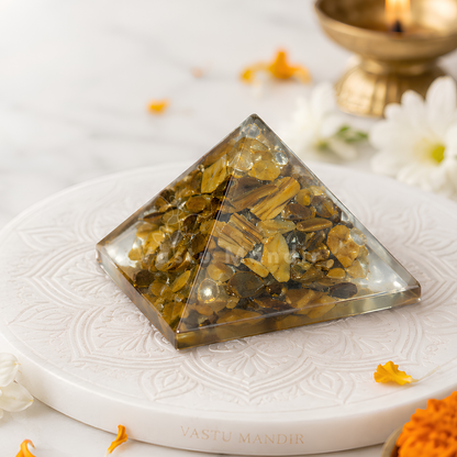 Tiger Eye Orgone Pyramid | Vastu Remedy for Focus, Confidence & Grounding | 1 Inch | 20 g