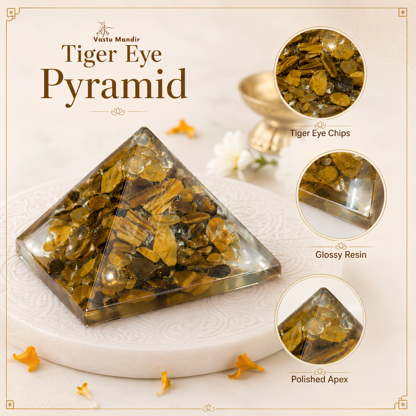 Tiger Eye Orgone Pyramid | Vastu Remedy for Focus, Confidence & Grounding | 1 Inch | 20 g