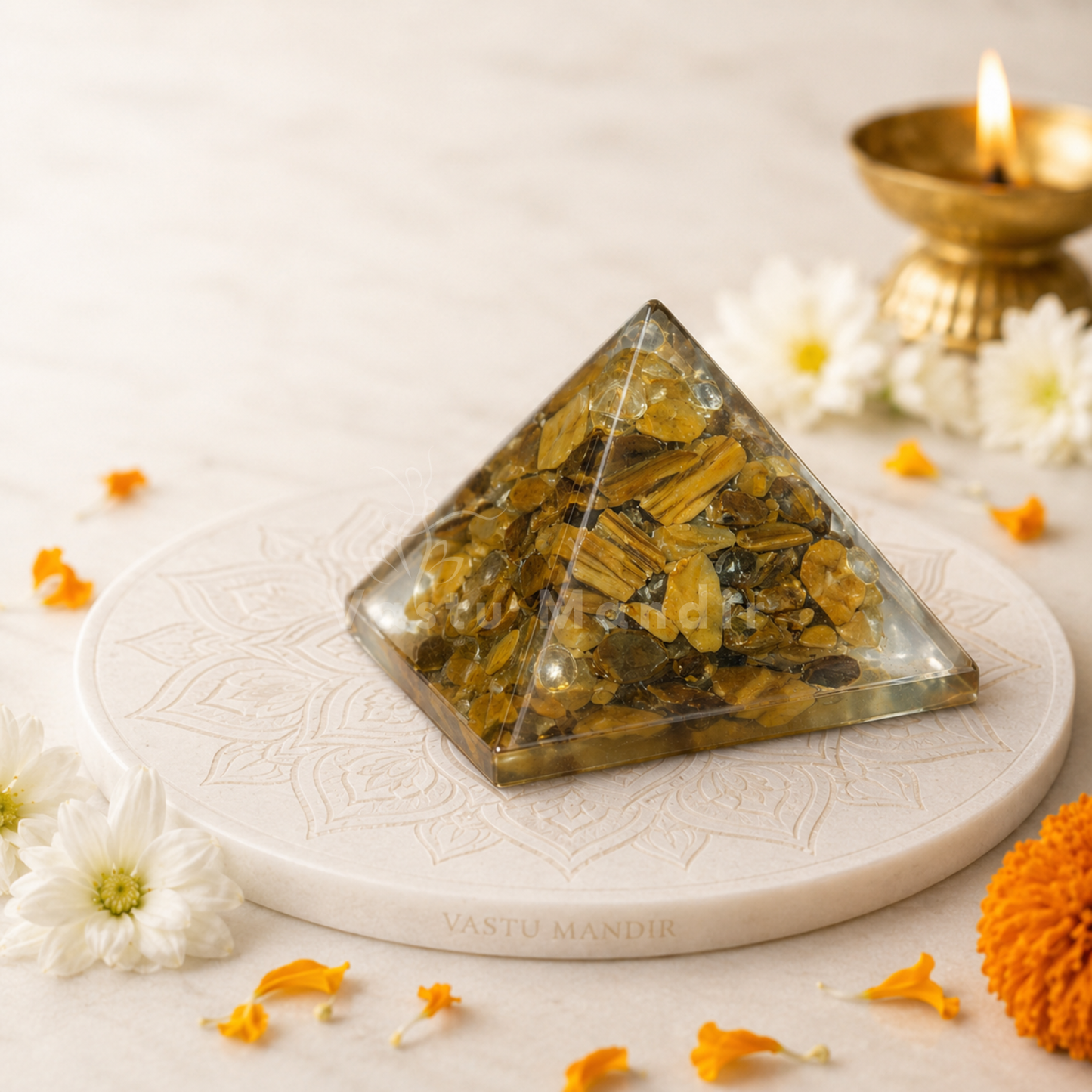 Tiger Eye Orgone Pyramid | Vastu Remedy for Focus, Confidence & Grounding | 1 Inch | 20 g