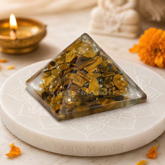 Tiger Eye Orgone Pyramid | Vastu Remedy for Focus, Confidence & Grounding | 1 Inch | 20 g