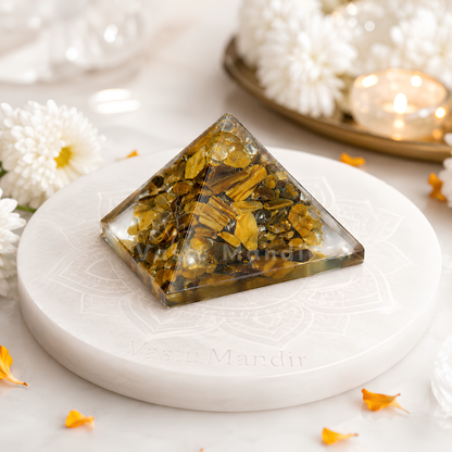 Tiger Eye Orgone Pyramid | Vastu Remedy for Focus, Confidence & Grounding | 1 Inch | 20 g