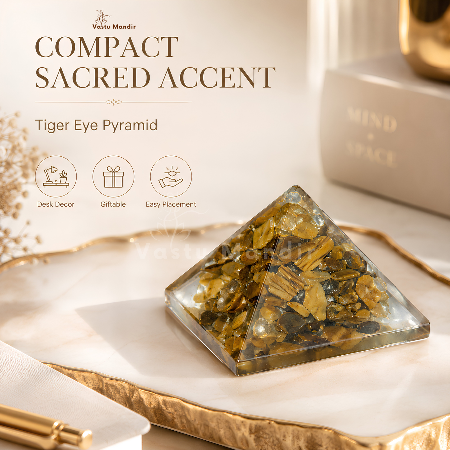 Tiger Eye Orgone Pyramid | Vastu Remedy for Focus, Confidence & Grounding | 1 Inch | 20 g