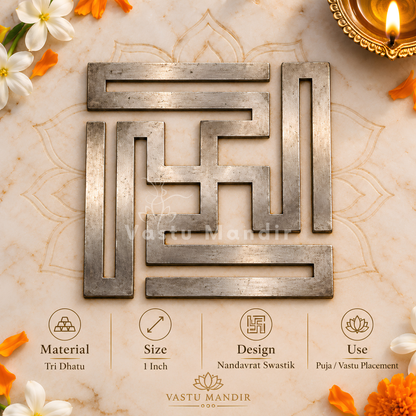 Tri Dhatu Nandavrat Swastik – Vastu Remedy for Spiritual Energy Balance | Triple Metal Defect Correction | Travel Protection | 1 Inch