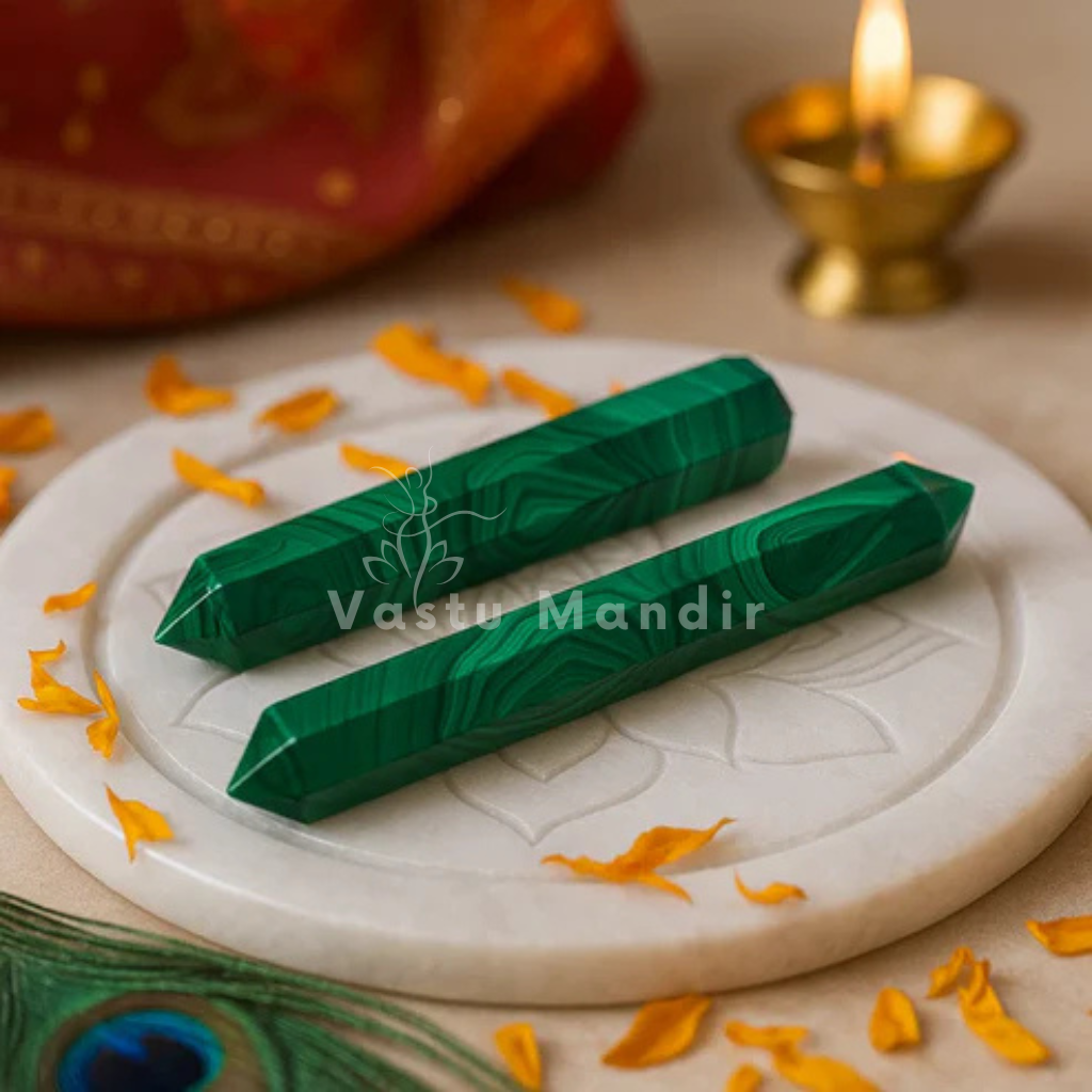 Malachite Energy Healing Pencil — Supreme Vastu Solution for Detox, Growth and Negative Energy Clearing (3-7 Inch) | Vastu Mandir