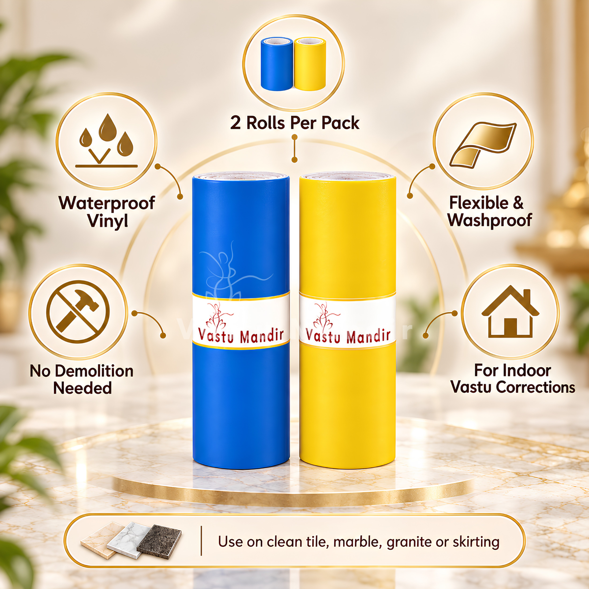 Multicolor Vastu Color Tape Set – Vastu Remedy for 5 Elements Balance | Ideal for Toilet & Entrance Corrections | 3-4 Inch Wide | 10 Feet | 2 Rolls