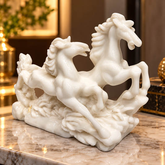 Pair of White Horses Resin Figurine | Vastu Remedy for Peace, Harmony & Financial Stability | 9–16 cm | 160–385 g