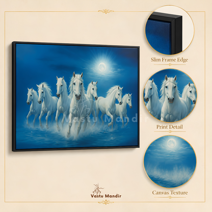 Close-up of the white horses and moonlit blue landscape