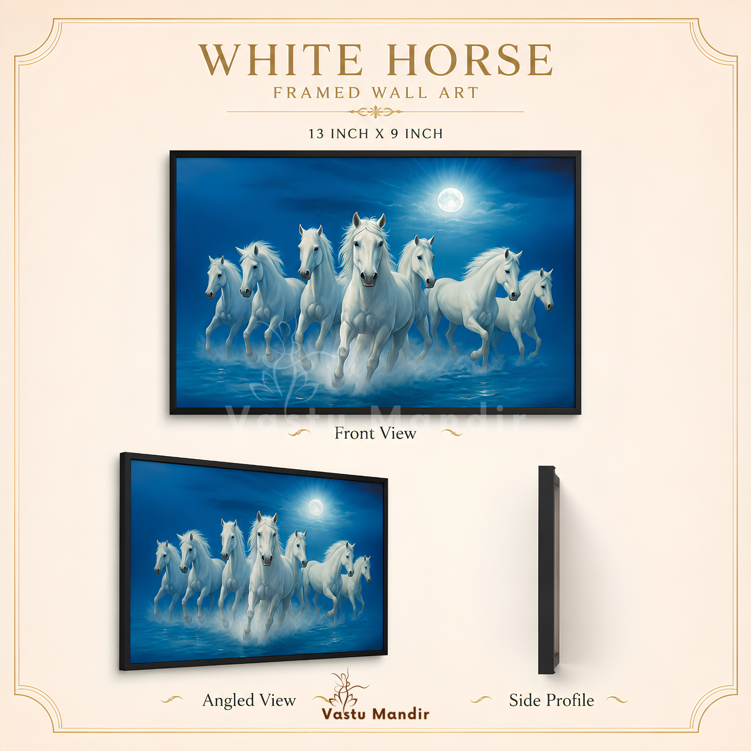 White seven horses painting displayed in a premium interior