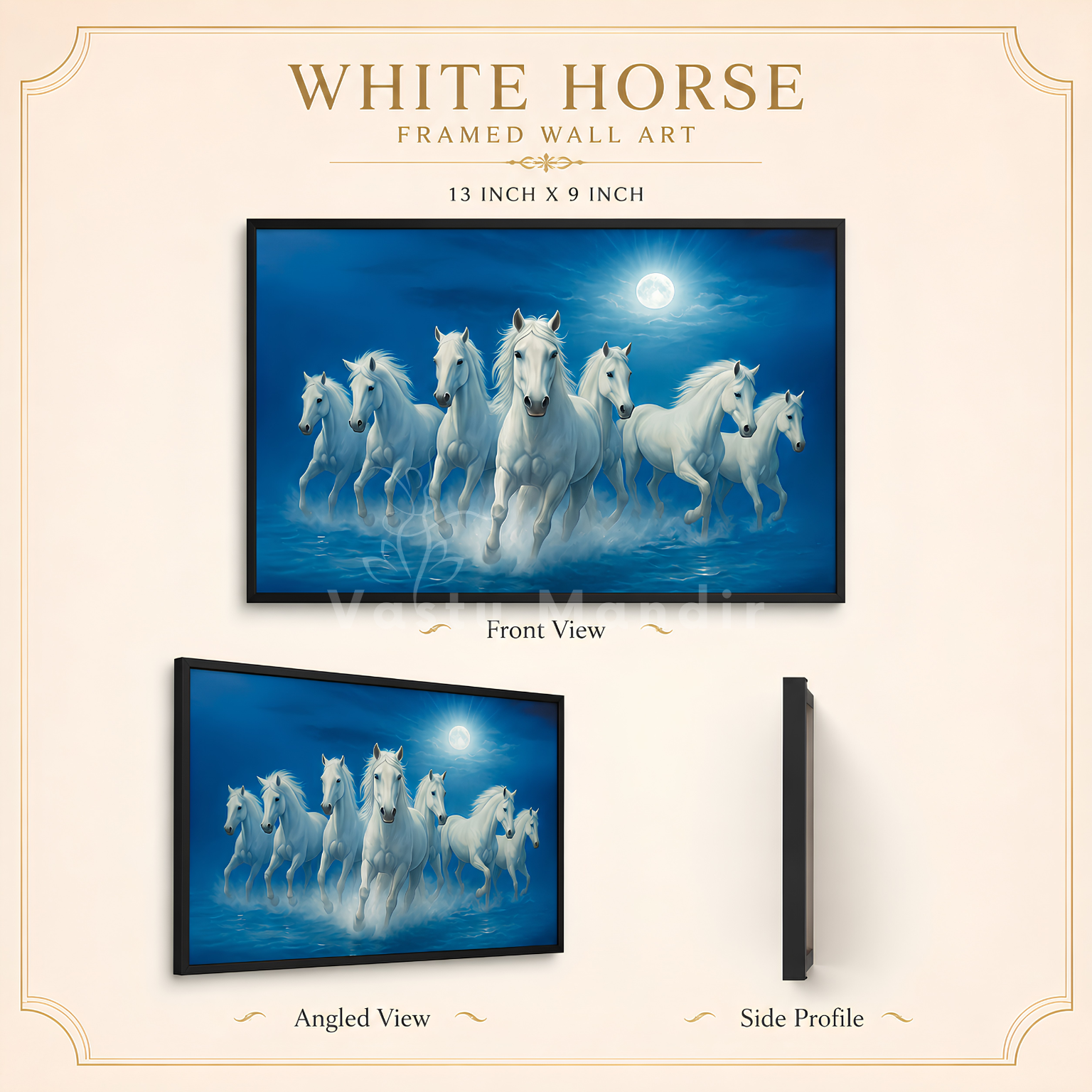 Alternate full view of the white seven running horses painting
