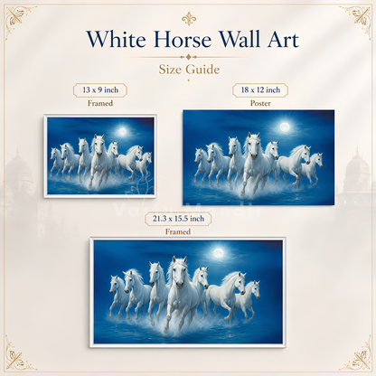 White seven horses wall art displayed in a modern living room