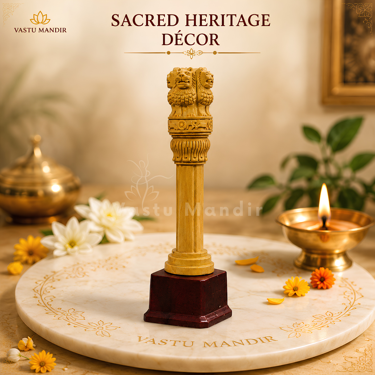 Wooden Ashoka Pillar | Vastu Remedy for Government Connections, Authority & Career Support | 12 Inch | 400 g