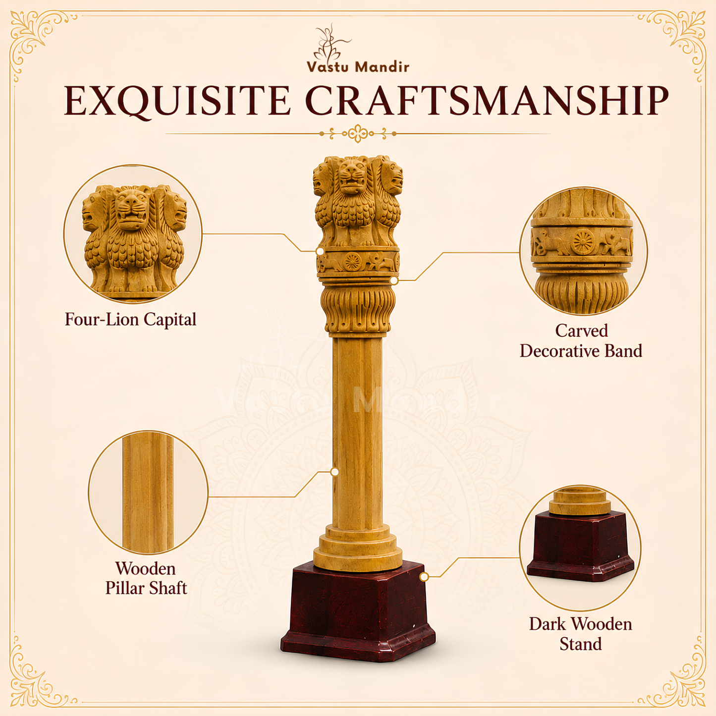 Wooden Ashoka Pillar | Vastu Remedy for Government Connections, Authority & Career Support | 12 Inch | 400 g