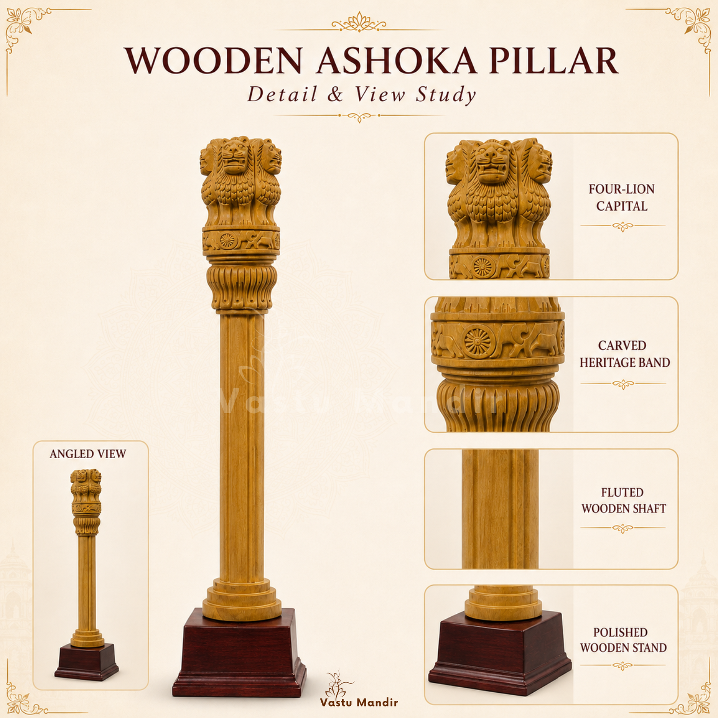 Wooden Ashoka Pillar | Vastu Remedy for Government Connections, Authority & Career Support | 12 Inch | 400 g