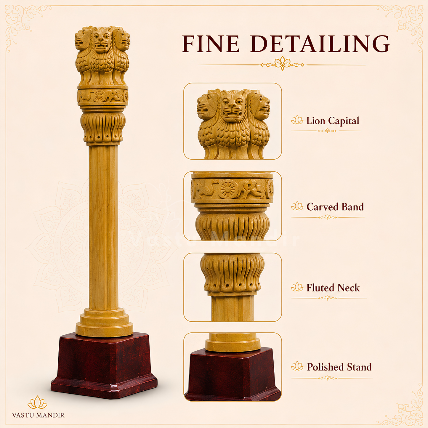 Wooden Ashoka Pillar | Vastu Remedy for Government Connections, Authority & Career Support | 12 Inch | 400 g