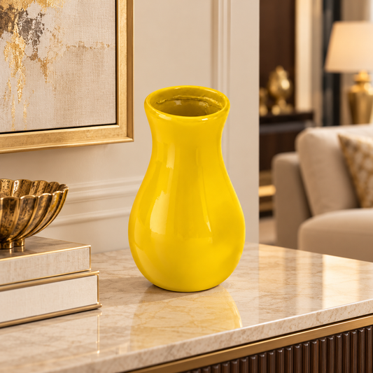 Bright Yellow Decorative Resin Vase Sculpture Vastu Remedy for Positive Energy Balance and Interior Harmony for Living Room, Office and Home Decor | 6.3 x 20 cm | 230 gm
