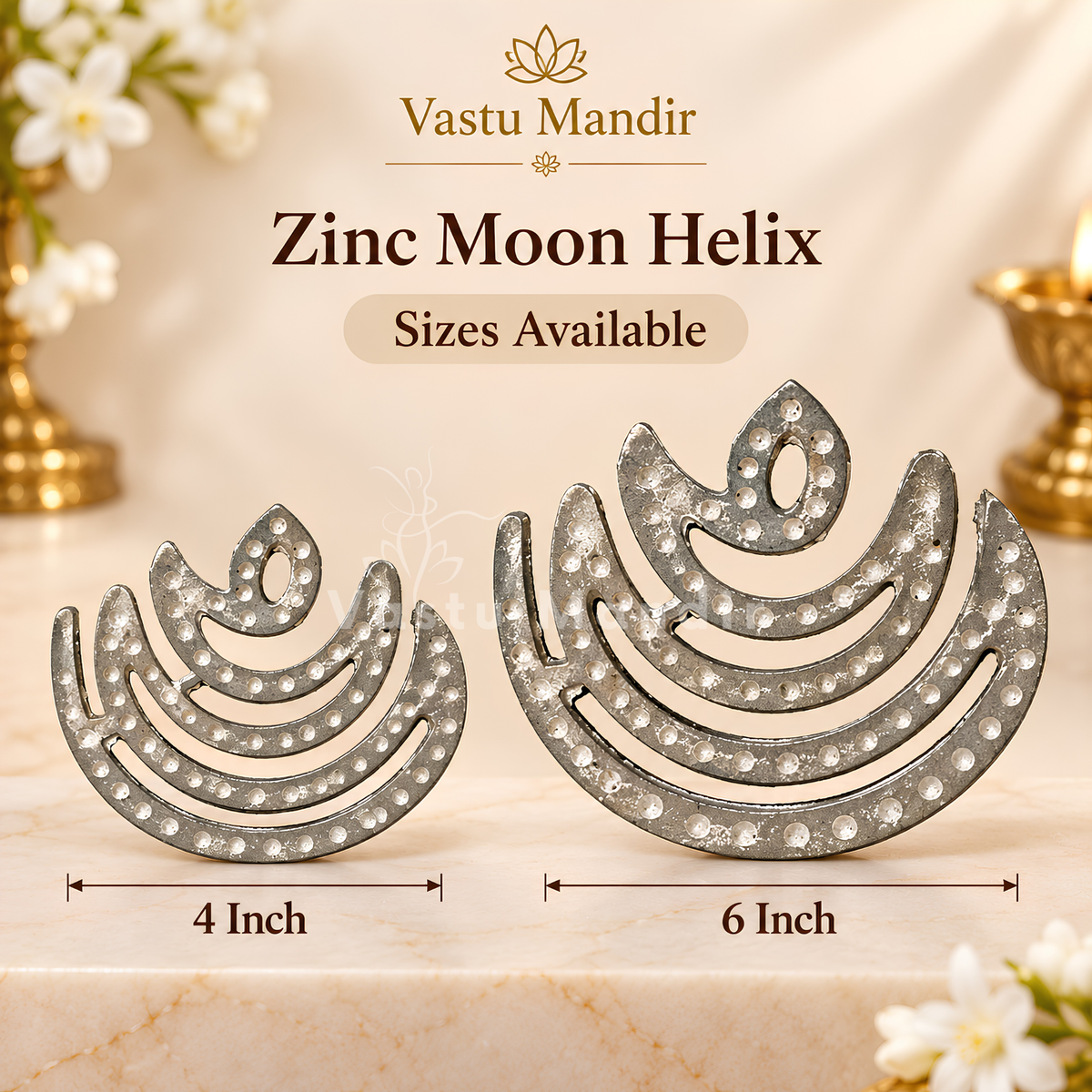Zinc Moon Helix – Vastu Remedy for North-East Direction Correction | Water Element Harmony | 4 & 6 Inch