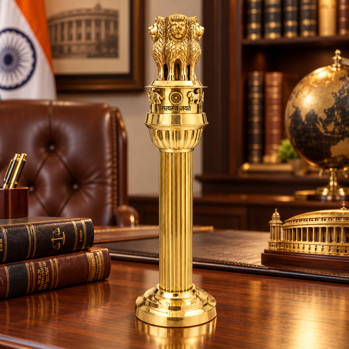 Brass Ashoka Pillar Idol Vastu Remedy for Government Support, Political Influence and Authority Energy for Home, Office and Leadership Spaces | 11 - 15 inches