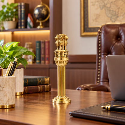 Brass Ashoka Pillar Idol Vastu Remedy for Government Support, Political Influence and Authority Energy for Home, Office and Leadership Spaces | 11 - 15 inches