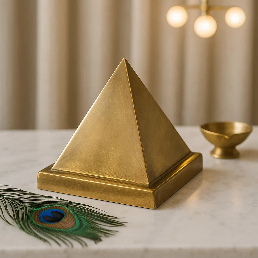 Solid brass Vastu pyramid for energy correction and prosperity balance