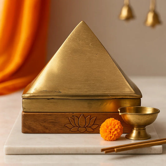3 layer brass Vastu pyramid set for energy correction and prosperity
