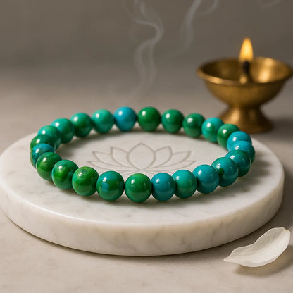 CHRYSOCOLLA - 8mm 100% Pure & Smooth Round Beads Stretch Bracelet