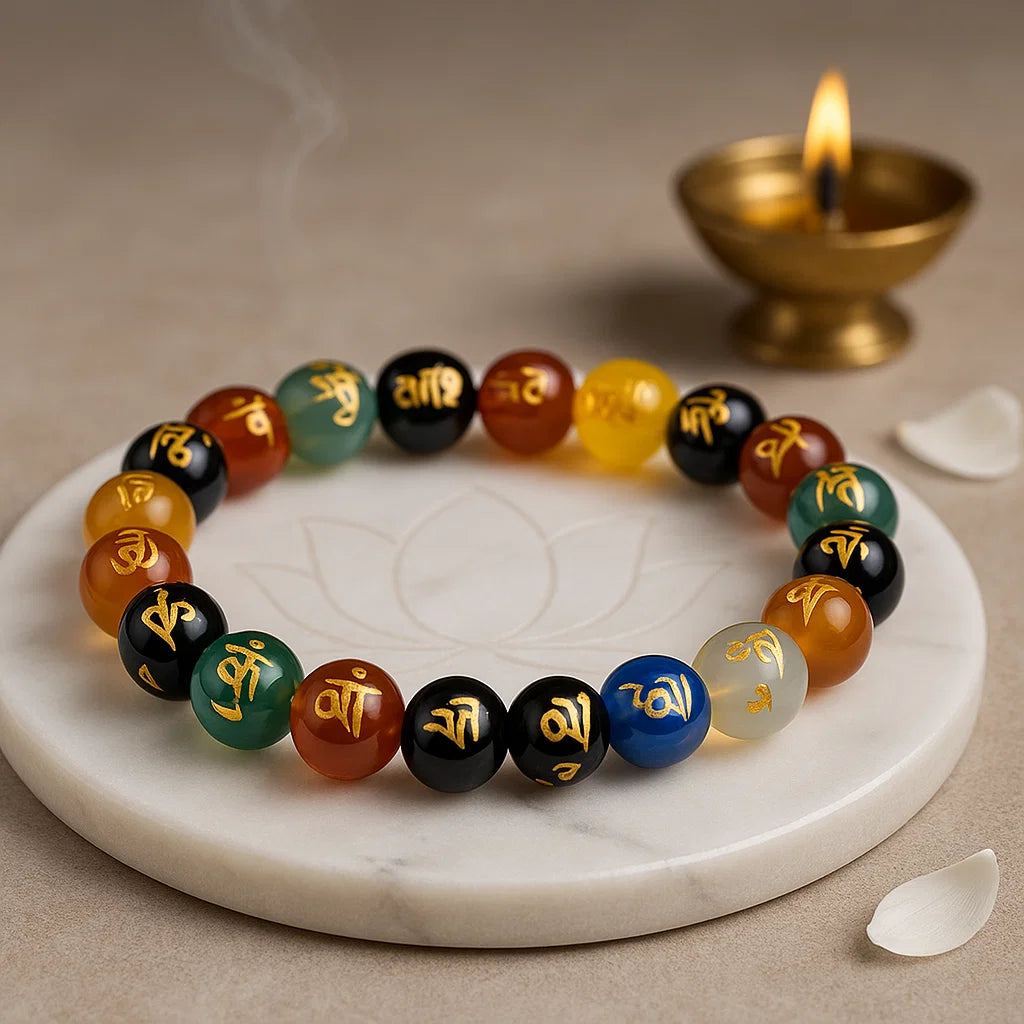 OM MANI PADME BRACELET - 100% Pure Crystal Stone Bracelet with Premium Look