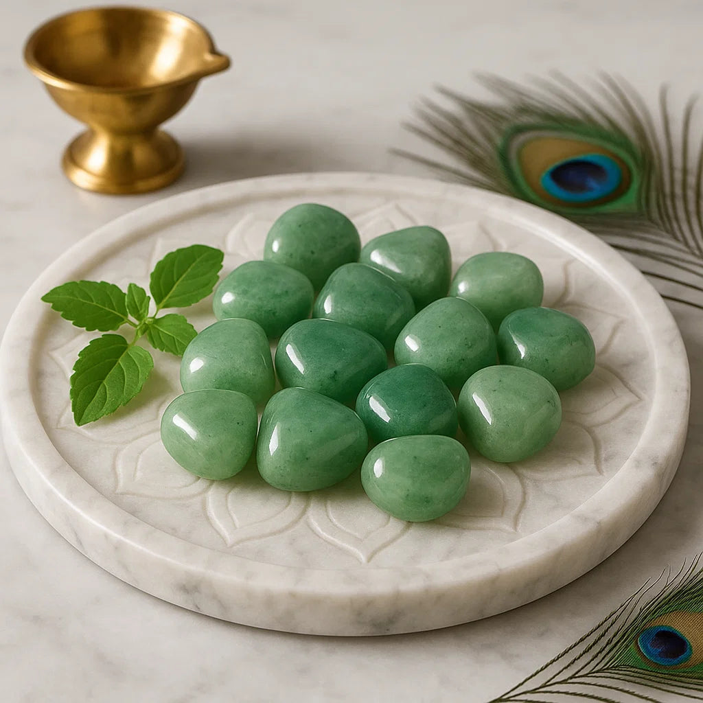 Natural green aventurine crystals for healing and vastu