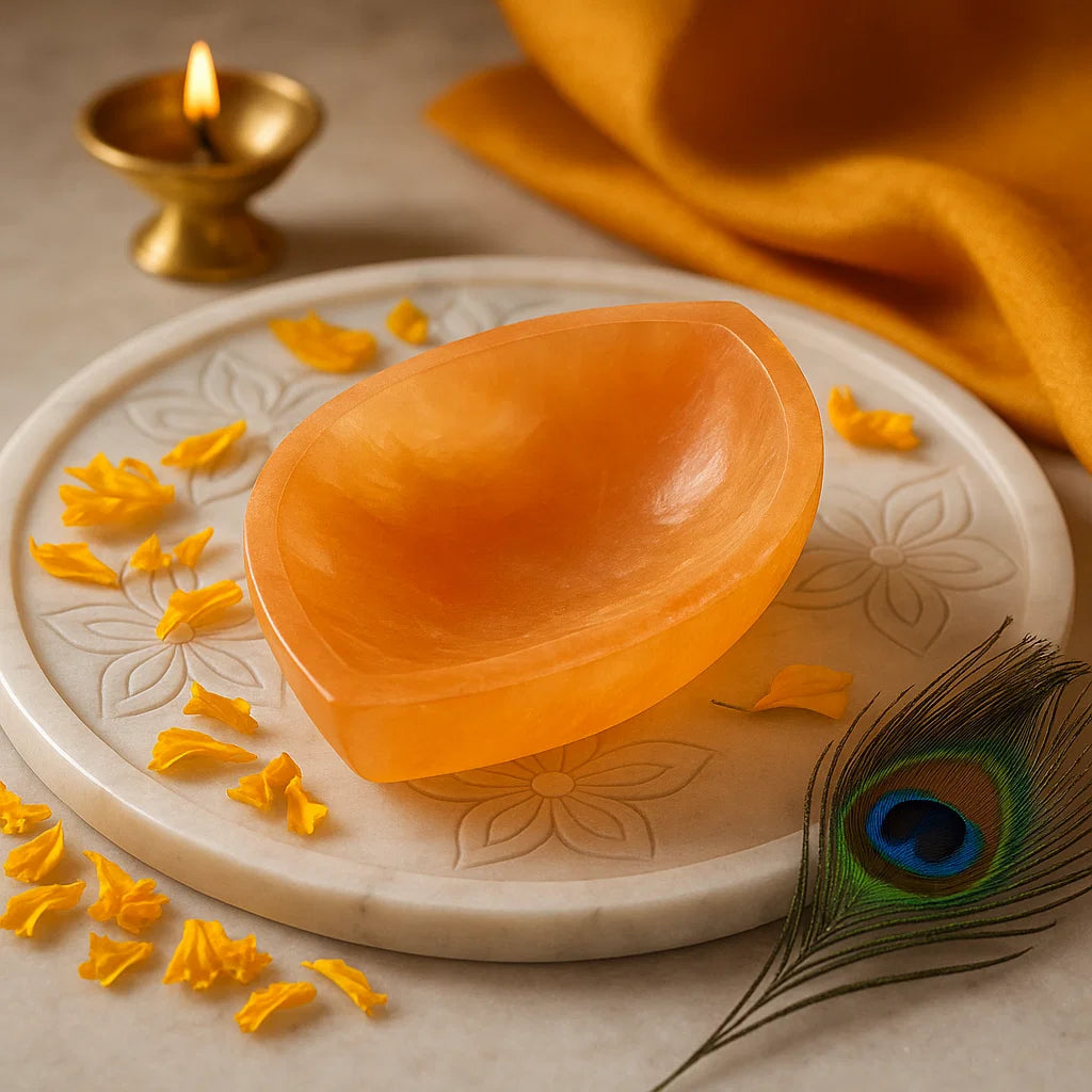 ORANGE-EVIL EYE SHAPE SELENITE BOWL