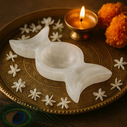 TRIPLE MOON SHAPE SELENITE BOWL