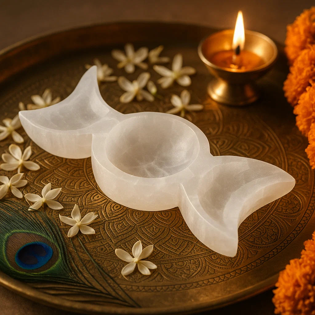 TRIPLE MOON SHAPE SELENITE BOWL
