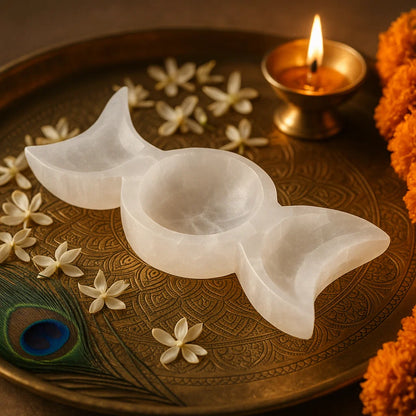 TRIPLE MOON SHAPE SELENITE BOWL