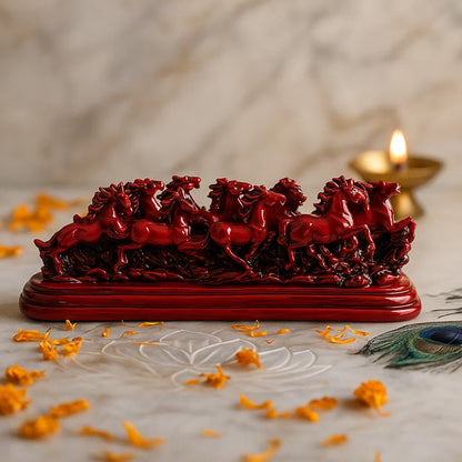 12 Red Running Horses Statue in Premium Quality Decorative Showpiece Resin Article for Home and Office Decor by Vastu Mandir