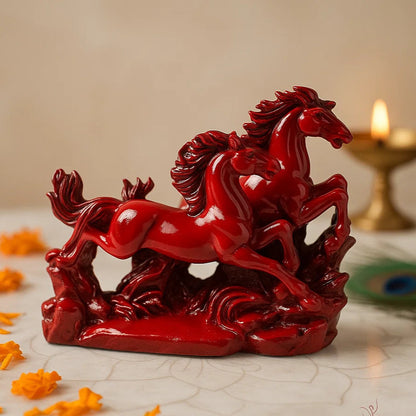 Two Red Running Horses Statue in Premium Quality Decorative Showpiece Resin Article for Home and Office Decor by Vastu Mandir