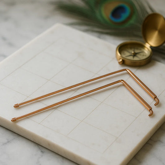 Premium Metal 100% Pure Copper Dowsing 'L' Shape Rod In Pair With Metal Handle, Feng Shui For Aura Energy Checking and Scanning By Vastu Mandir