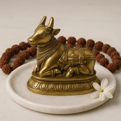 Nandi Bull 100% Pure Brass Statue Idol Decorative Showpiece for Home, Office and Gifting by Vastu Mandir