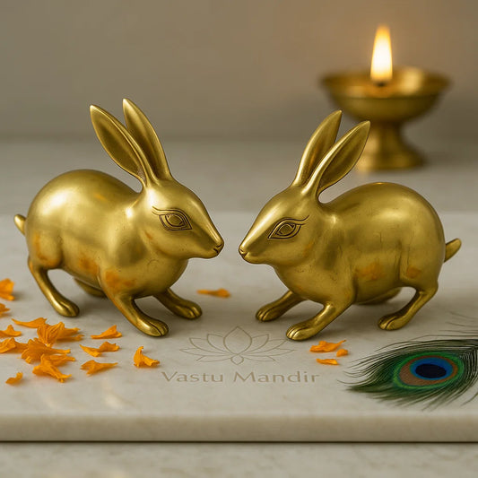 Pair of Golden Rabbit, 100% Pure Brass Statue Idol Decorative Showpiece for Home, Office and Gifting by Vastu Mandir