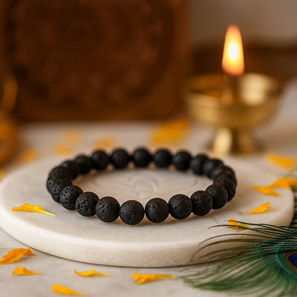 natural lava stone 8mm crystal bead bracelet for grounding and aromatherapy

