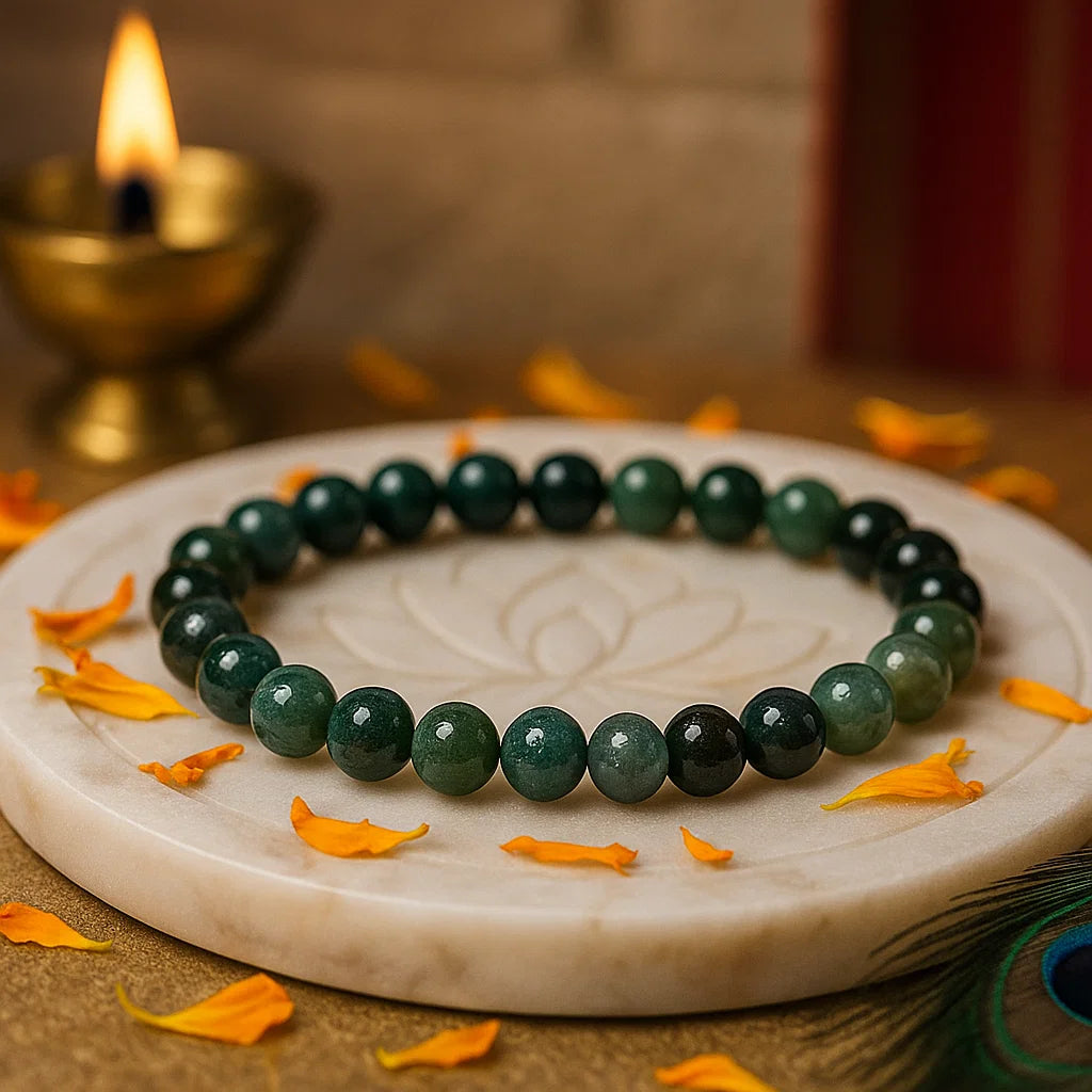 Natural Moss Agate Bracelet 8mm for Vastu Remedy & Prosperity — Heart Chakra Healing Stone for New Beginnings, Emotional Balance & Wealth Attraction By Vastu Mandir